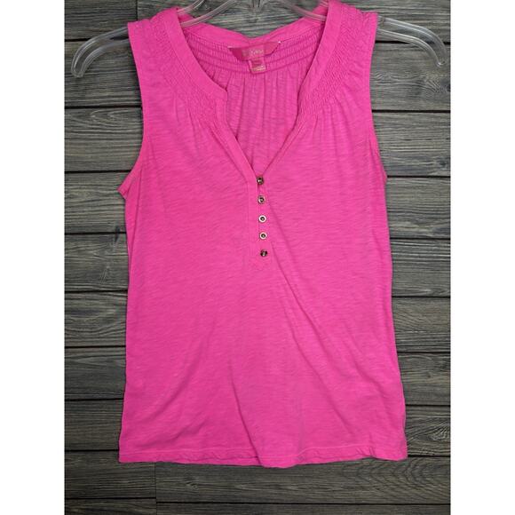 Lilly Pulitzer Womens Bright Pink Split Neck With Button Tank Top Size XSmall - Picture 1 of 7